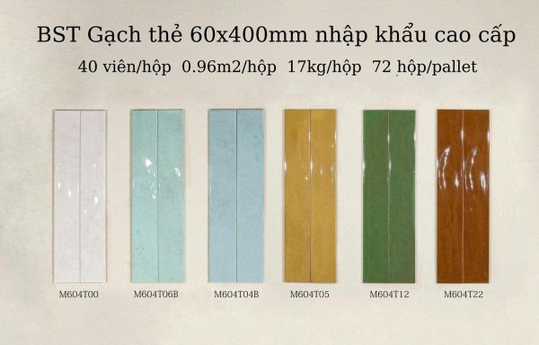 Gạch thẻ Porcelain bóng phẳng KT 60x400mm mã M604T12