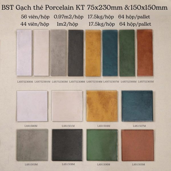 Gạch thẻ Porcelain mờ lượn KT 75x230mm mã LNA752300M
