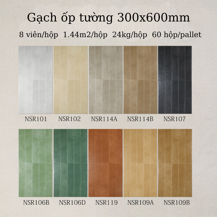 Gạch ốp tường giả thẻ 30x60cm men matt mã NSR114A