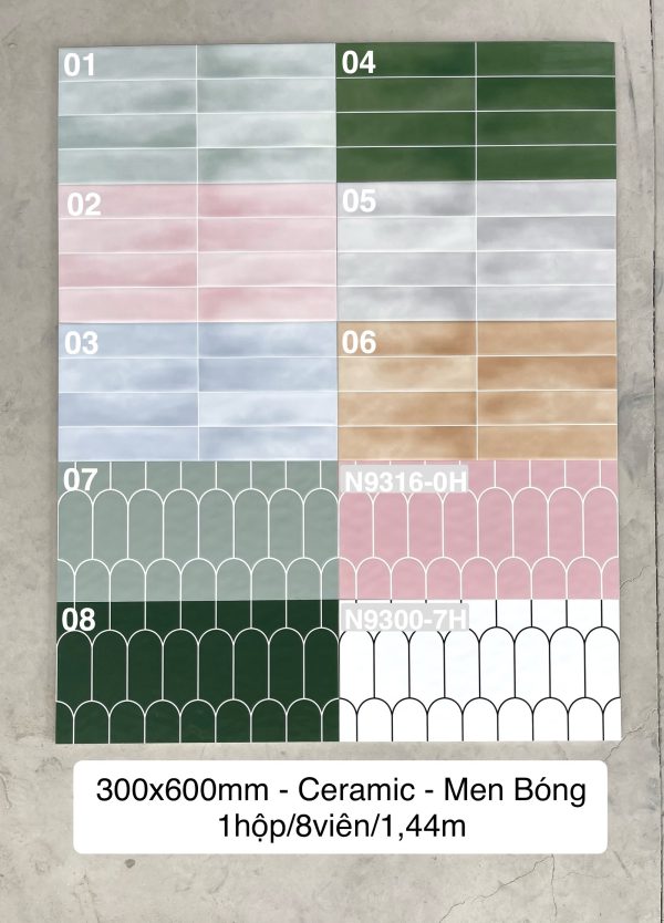 Gạch trang trí lông vũ xanh lá – Mã 3060-07 (300×600 mm) – Ceramic