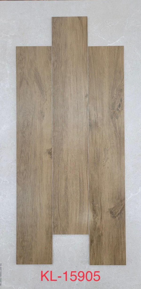 Gạch giả gỗ KL-15905 kích thước 15x90 cm màu nâu be vân gỗ tự nhiên
